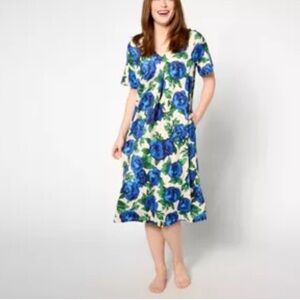 BumbleBella by Jill Martin Floral Blue Green midi Dress lounge women S soft cozy